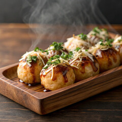 close-up photo of freshly made takoyaki