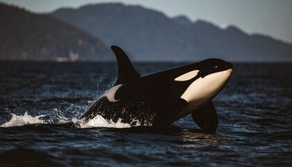 Fototapeta premium Killer Whale Breaching Ocean Surface Majestic Orca