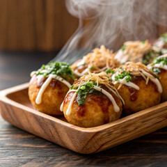 close-up photo of freshly made takoyaki