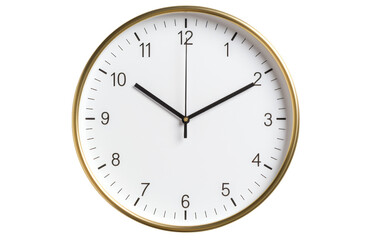 Round clock showing ten minutes past ten against a transparent backdrop, ideal for projects needing isolated timekeeping elements.