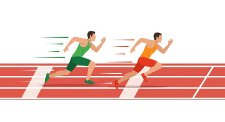 Two athletes racing on a track, depicted in a flat, vector style, showcasing speed and competition.