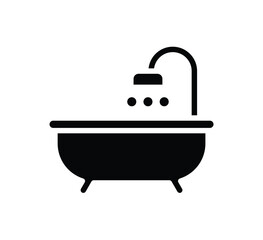 Simple Icon of a Bathtub with Showerhead for Bathroom Design and Decor