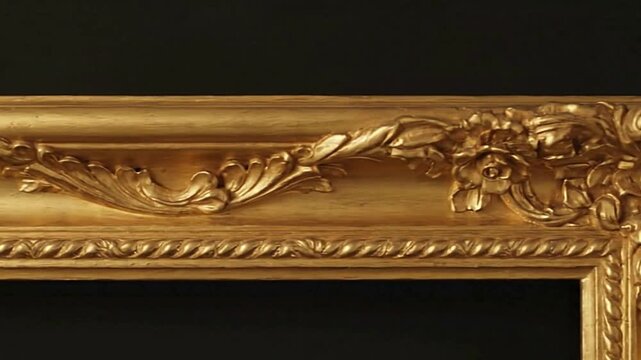 Closeup of a goldtoned ornamental picture frame with floral and leaf details