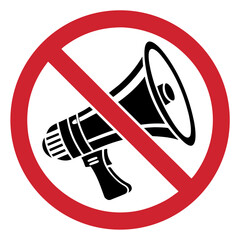 No megaphone, please, in black and white, showing prohibition with clear communication restriction. No megaphone allowed, displaying a universal sign indicating silence and respecting boundaries.