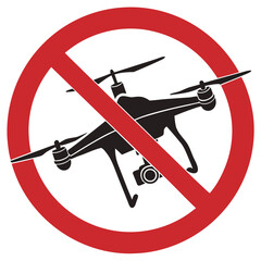 Drone ban illustrated with forbidden quadcopter icon in red circle. Concept drone ban in restricted area, representing airspace regulations and privacy concerns.