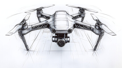 Simple outlined drawing of a quadcopter drone equipped with sensors, ideal for visualizing modern security and remote surveillance technology