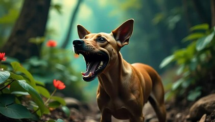 Mexican hairless dog roaring with a loud bark