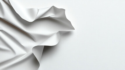 A close-up shot of elegant, crumpled white fabric on a smooth surface, ideal for background or texture in design projects.