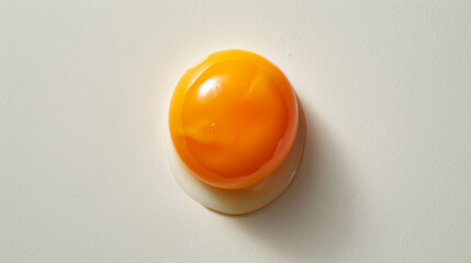 A close-up view of a fresh egg yolk sitting on a clean surface, highlighting its vibrant yellow color and smooth texture.
