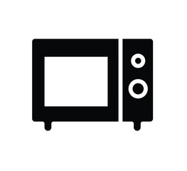 Simple Black Icon of a Microwave Oven on a White Background