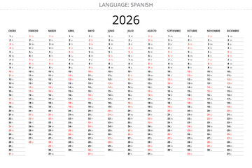 Simple 2026 spanish planner calendar with minimalist design Spain - planificador