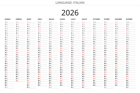 Simple 2026 italian planner calendar with minimalist design Italy