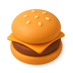 Stylized 3D Rendering Hamburger with Cheese and Sesame Seeds Food Item
