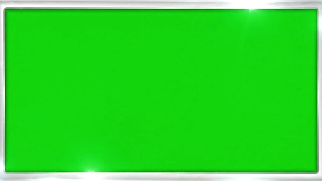 Green screen framed in silvertone rectangular metal bright solid fill