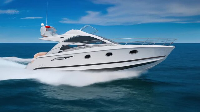 motor yacht drives fast on the open sea, generative ai