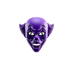 3d icon of a scary purple clown mask with a wide grin, isolated on white