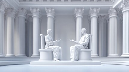 Obraz premium Philosophical Discussion in Classical Architecture with Statues