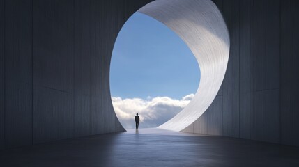 Dramatic Perspective of Open Space with Figure Against Sky