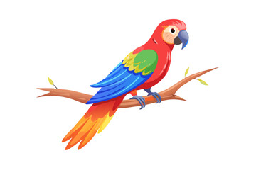 Fototapeta premium Colorful parrot illustration vector graphic of scarlet macaw perched on branch art