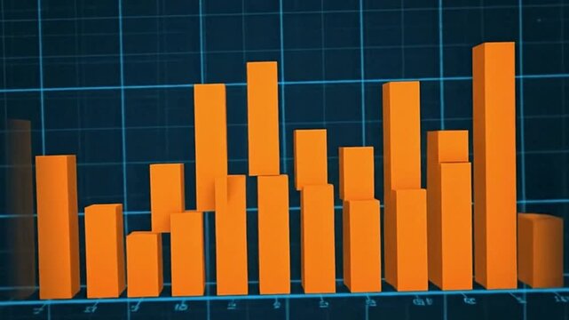 Orange bar graph stands against a blue grid backdrop