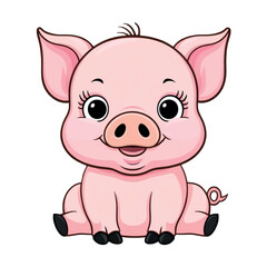 Cute Pink Piglet with Big Eyes – Farm Animal Character Illustration