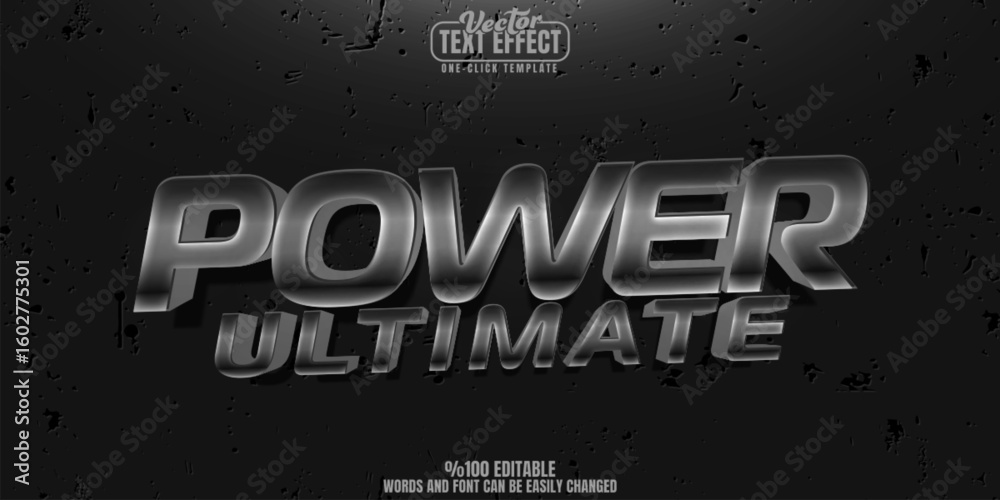Poster power editable text effect, customizable metallic and bullet 3d font style