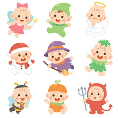 Set of Cute Baby Characters in Fantasy and Holiday Costumes – 9 Adorable Designs