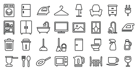 Diverse Collection of Household Icons Representing Home Essentials and Decor
