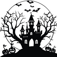 Spooky Halloween Scene with Pumpkins and Gravestones in a Circular Design