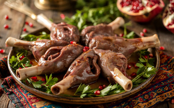 National cuisine of Azerbaijan A photograph showing a traditional Azerbaijani dish, "Jiz byz", presented on a rustic earthenware platter.