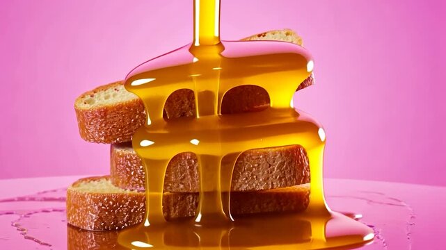 Honey poured over sliced bread