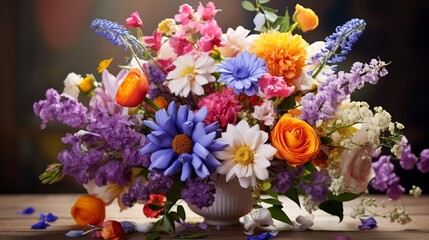 Obraz premium A photo of a bouquet of mixed summer flowers.