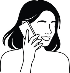 Woman Talking on Smartphone Black and White Line Art