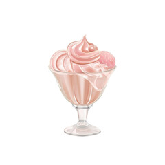 Delicious Pink Frozen Yogurt with Raspberry Topping in Glass Dessert Bowl