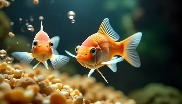 Molly fish eating plant particles