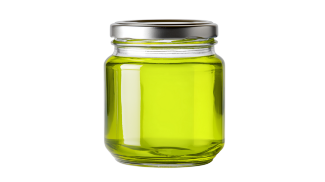 Glass Jar with Olive Oil on Transparent Background
