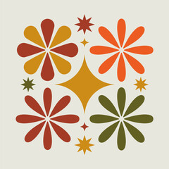 Retro autumn floral pattern card, warm colors, decorative motif, printable sticker, seasonal poster design © kdpprosolutions2015