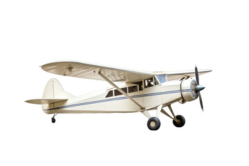 A vintage white airplane is elegantly posed against a transparent backdrop, ready for aviation designs and transportation themes.