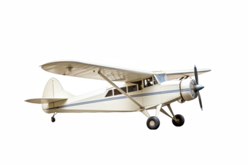 A vintage white airplane is elegantly posed against a transparent backdrop, ready for aviation designs and transportation themes.