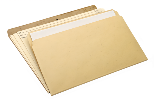 Vintage blank brown paper objects like an open book, aged notebook, and textured envelope on a grunge background are ideal for business message and office