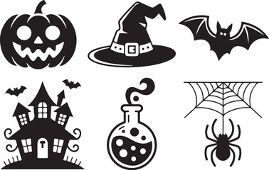 Halloween Witch Hat and Bat Icons

