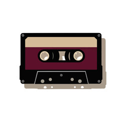 Fototapeta premium Vintage cassette tape silhouette on white background, nostalgia concept