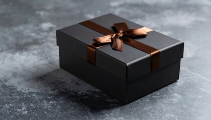 Dark grey gift box with brown ribbon