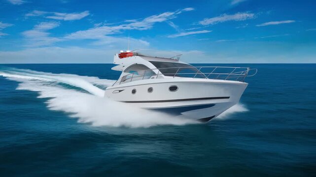 motor yacht drives fast on the open sea, generative ai
