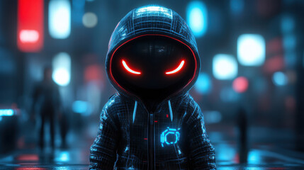 Cyberpunk Robot Character in Neon City at Night