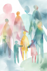 Abstract Watercolor People Group Community Diversity Connection Family Togetherness Unity Humanity Illustration
