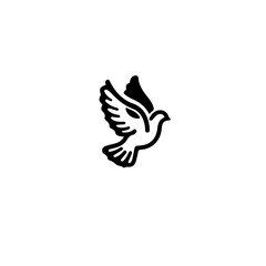 Obraz premium A simple black and white line drawing of a dove in flight with wings spread