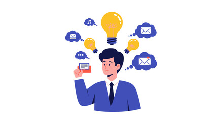 Idea Generation: Businessman with Creative Lightbulbs