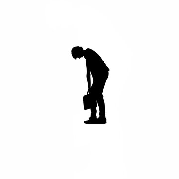 Silhouette of person standing with shoulders slouched in tired waiting posture on white background