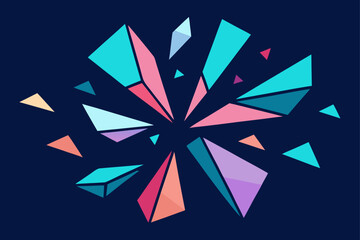 Obraz premium Explosion of geometric shapes on a dark blue background